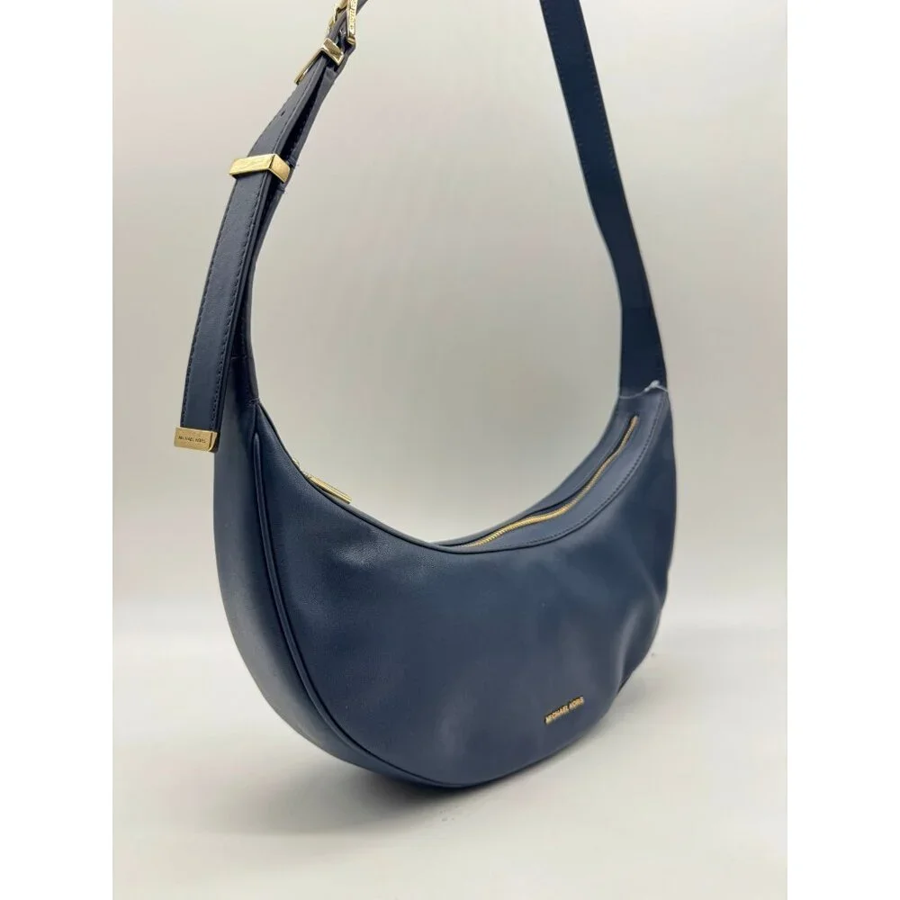 MICHAEL KORS Avra leather crescent sling shoulder bag- Navy